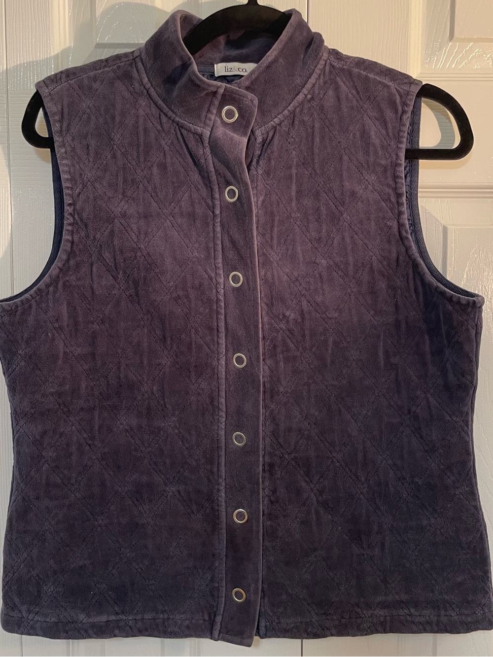 Liz Claiborne Navy Quilted Velvet Snap-Front Vest